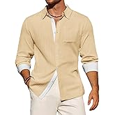 Yousify Mens Button Down Shirts Long Sleeve Casual Textured Dress Shirt Wrinkle-Free Beach Tops with Pocket