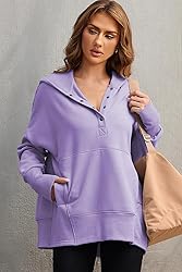AlvaQ Womens Button Up V Neck Hoodies Casual Long