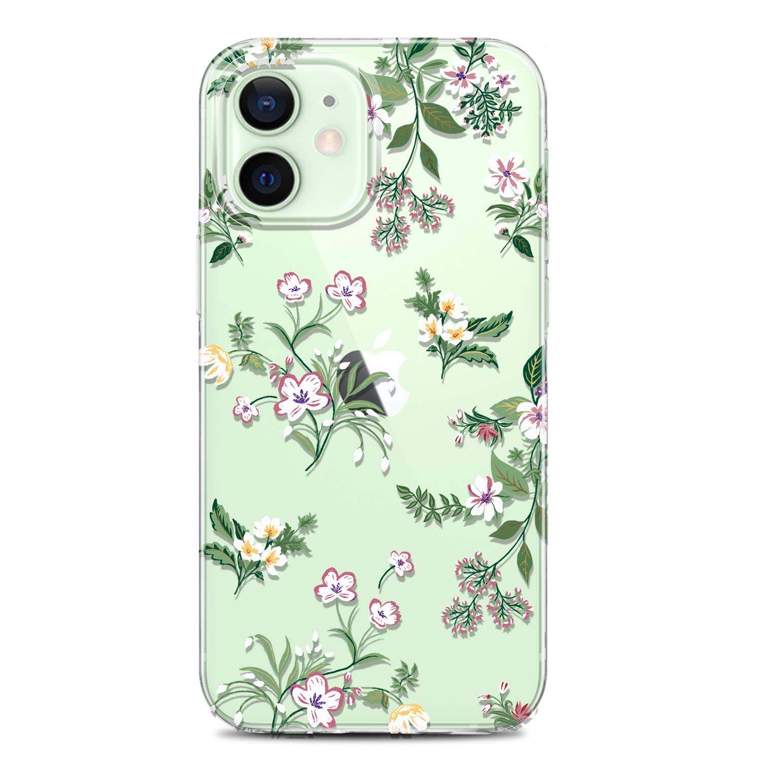 RXKEJI Clear Case Compatible with iPhone 12 and iPhone 12 Pro Cute Girls Floral Design TPU Soft Slim Flexible Silicone Cover Phone Case 6.1 inch 2020 Blossom Green