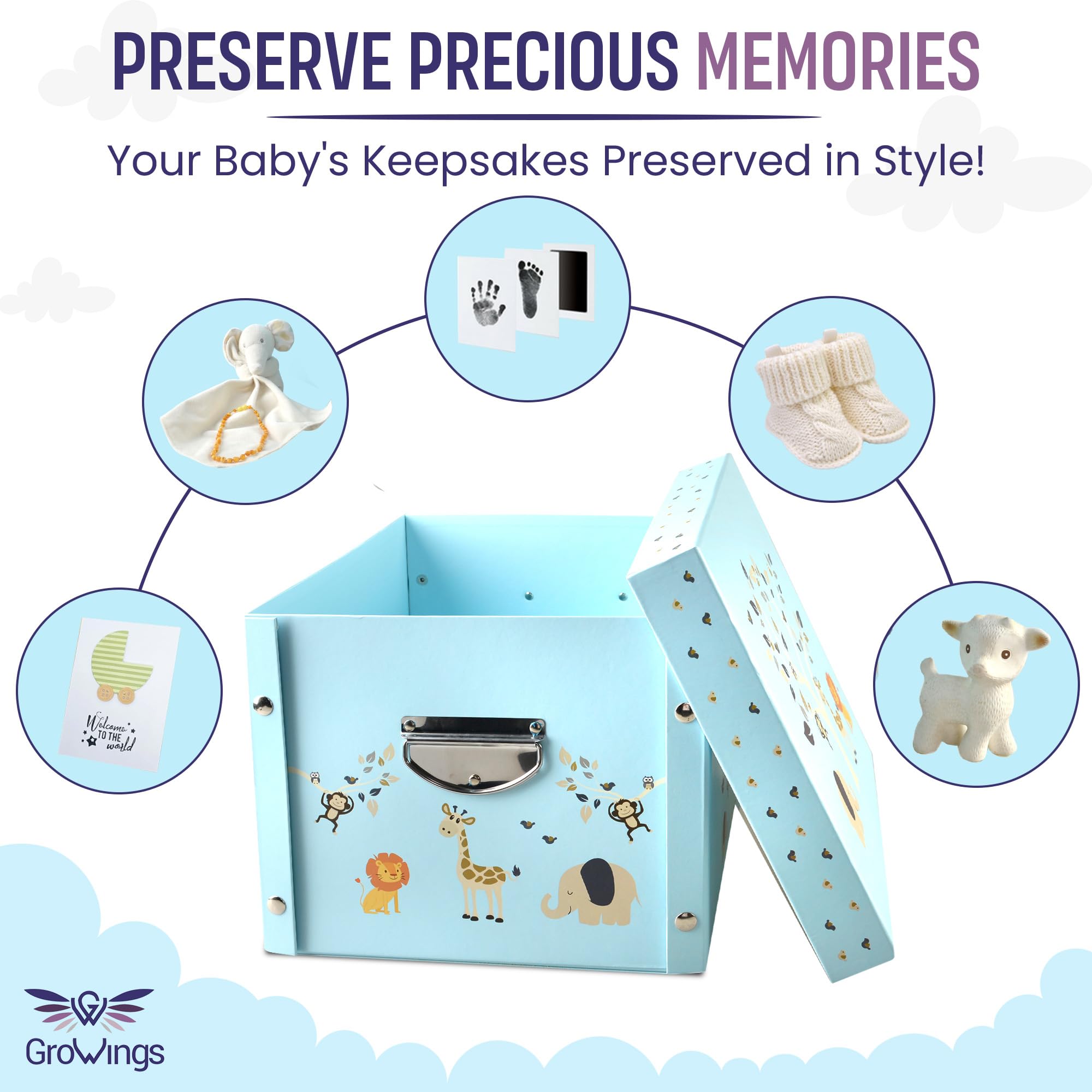 GroWings Baby Keepsake Box - Large Memory Storage for Newborns, Suitable for Boys and Girls, Strong, Durable, and Collapsible Gifts