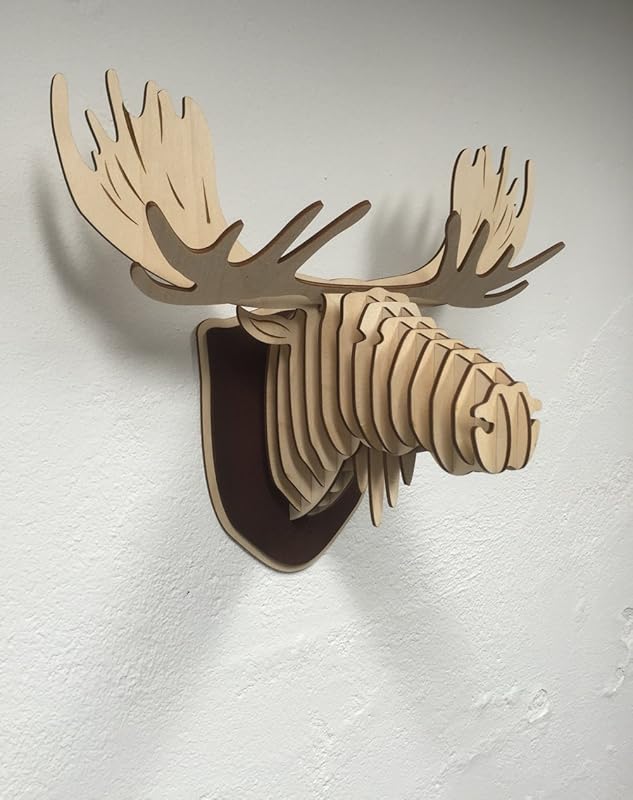 Wooden Moose Head Trophy, Birch Wood Moose