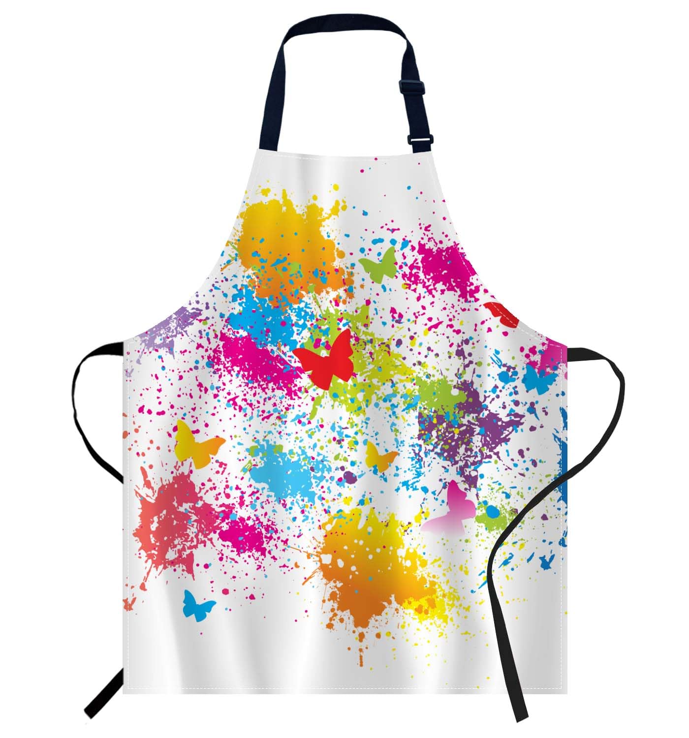 Smooffly Colorful Splatter Butterfly Apron - Unisex Adjustable Bib Apron for Home Kitchen, Restaurant, Coffee House