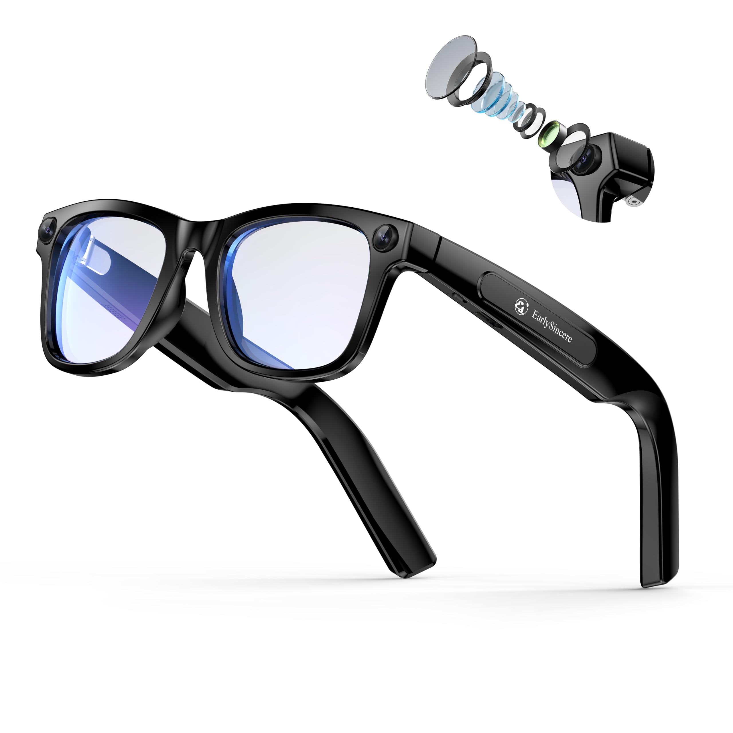 Photo 1 of 2026 Upgraded – Smart Camera Glasses, 8MP Resolution Supporting 1080P HD Video Recording, Supports Photo/Video/Audio Recording, 410mAh Battery, with AI Assistant/AI Translation/Bluetooth Calling