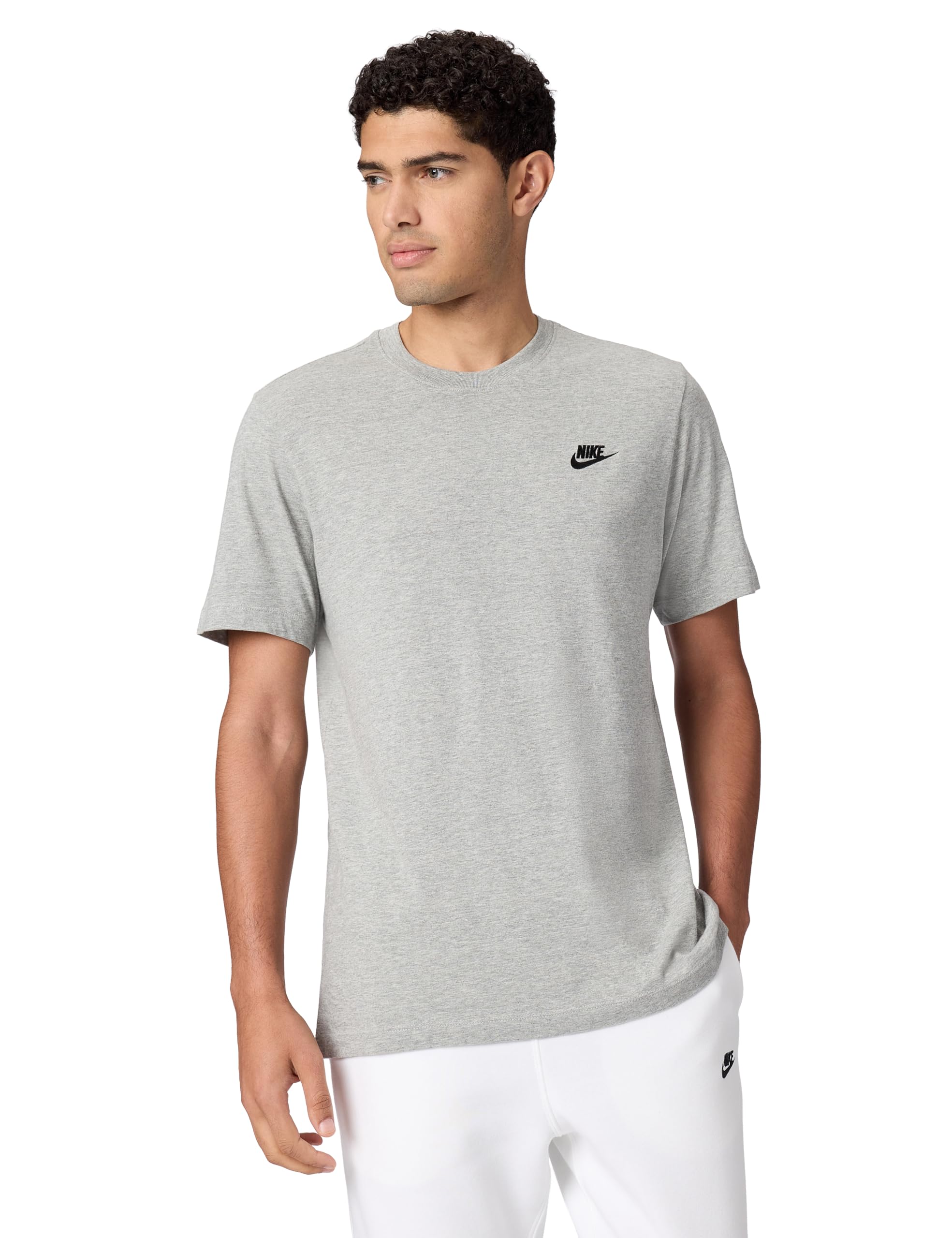 Nike Men's Sportswear Club T-Shirt, Dark Grey Heather/Black, Medium Tall Image