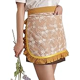 Floosum Waist Apron for women - Lovely Half Apron Cotton Lace Embroidered Server Waitress Apron Short Apron for Womens Girls