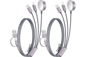 XIWXI 2Pack Multi Charging Cable Cord for Travel Essentials,Apple Watch Charger,iPhone Charger,[3-in-2] Type C/Lightning Cable Portable Designed for iWatch,iPhone 17-8,Galaxy S25-21,AirPods,iPad-1.8M Gray