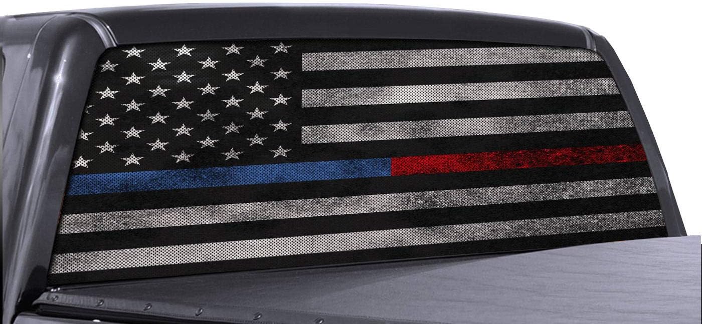 FGD Brand Truck Rear Window Wrap Thin Blue Line Red Line American Flag Perforated Vinyl Decal