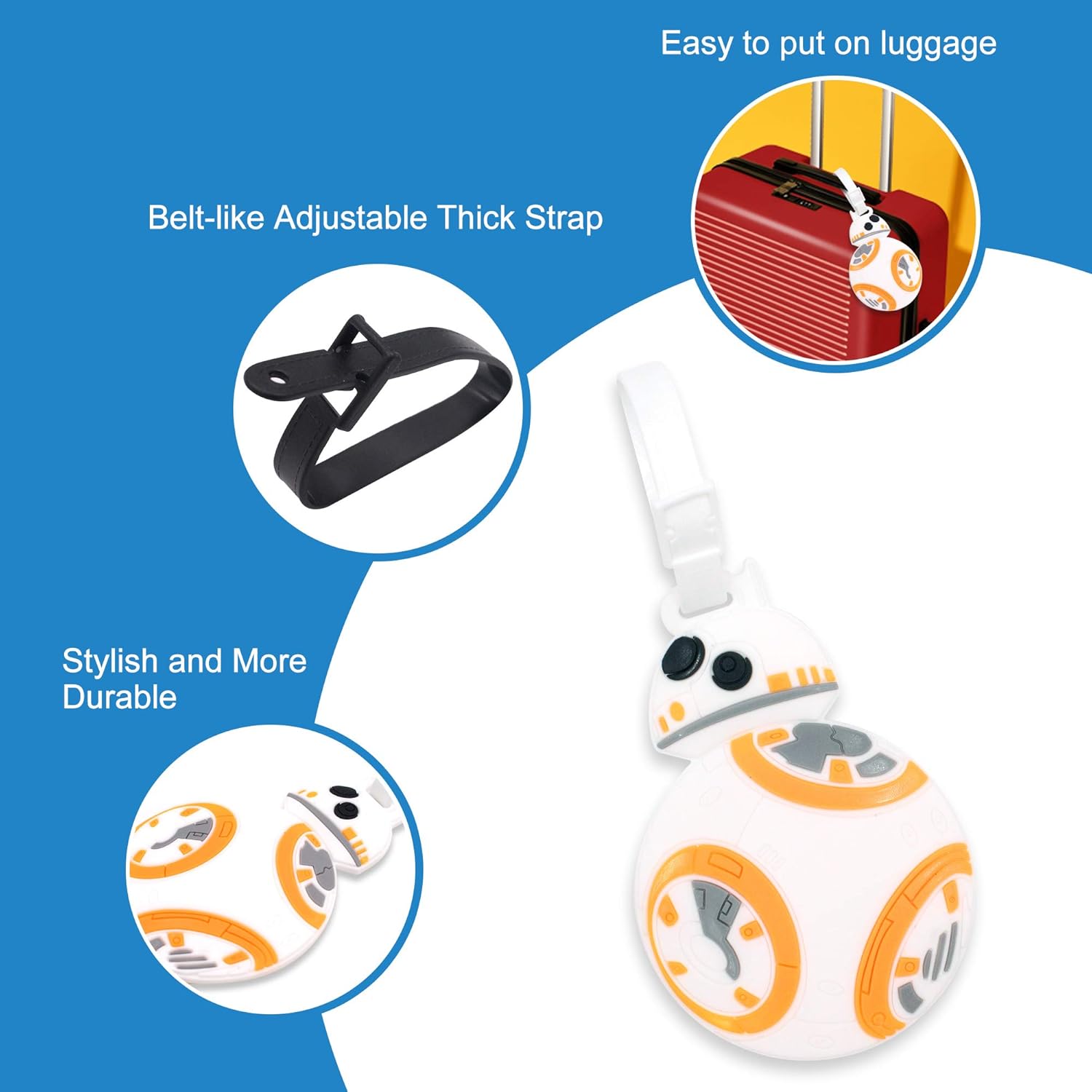 Finex 4 Pcs Set Star Wars Kylo Ren BB8 Stormtrooper R2D2 Silicone Travel Luggage Baggage Identification Labels ID Tag for Bag Suitcase Plane Cruise Ships with Belt Strap: Clothing