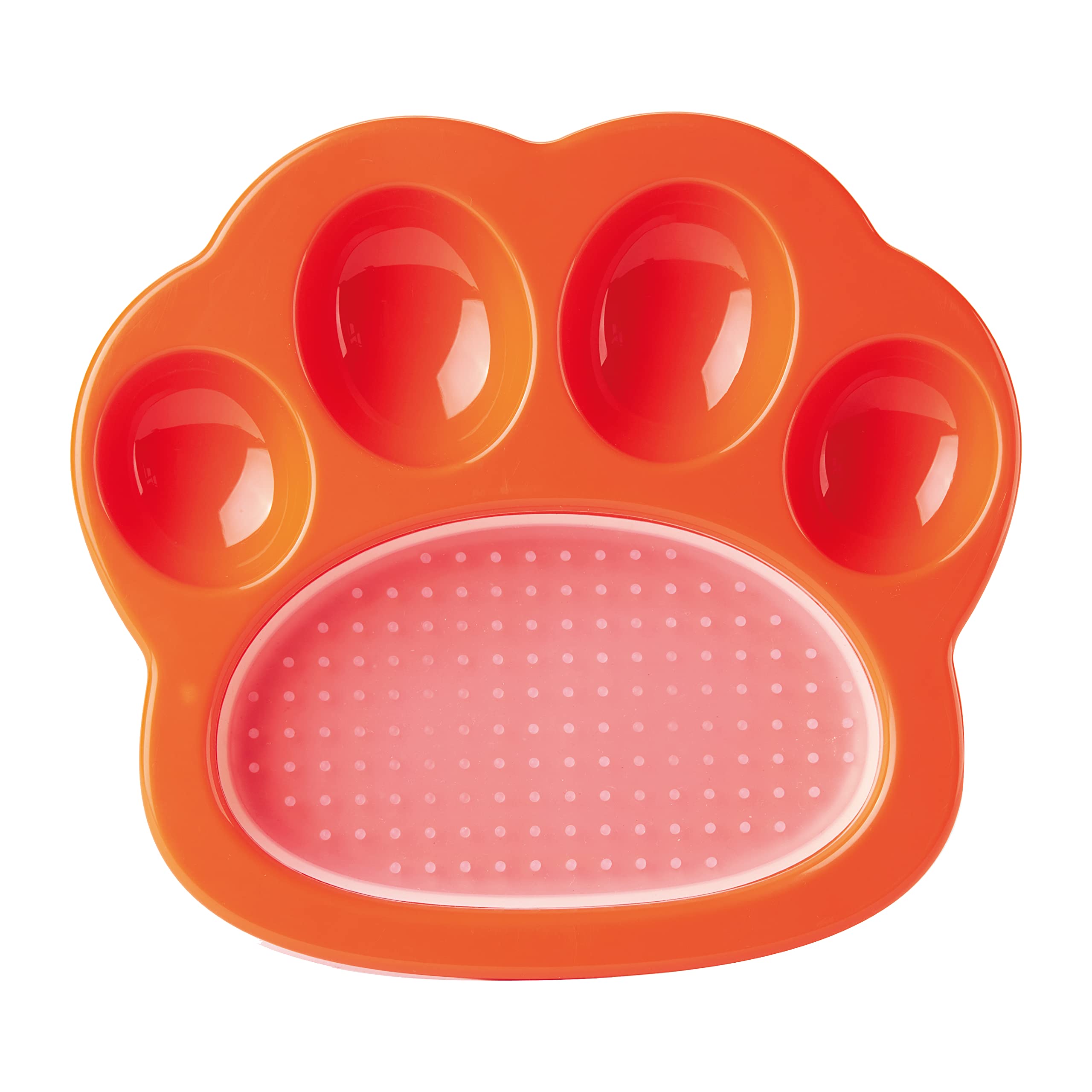 PetDreamHouse Paw 2-In-1 Mini Slow Feeder Dog Bowl & Lick Mat, Fun and Unique Paw-Shaped Slow Feeding Dish with an Interchangeable Paw Lick Pad-Orange
