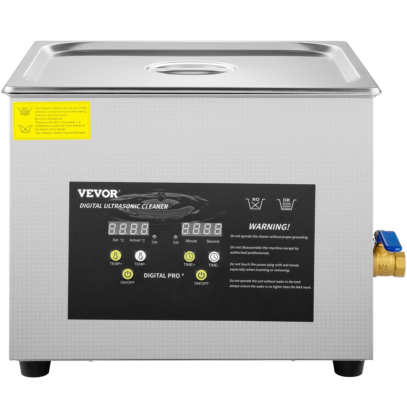 VEVOR 15 L Ultraschallreiniger (600 W Heizung, 360 W Ultraschall) Professioneller digitaler Labor-Ultraschall-Teilereiniger mit Heizungstimer für die Reinigung von Glaszahninstrumenten 8