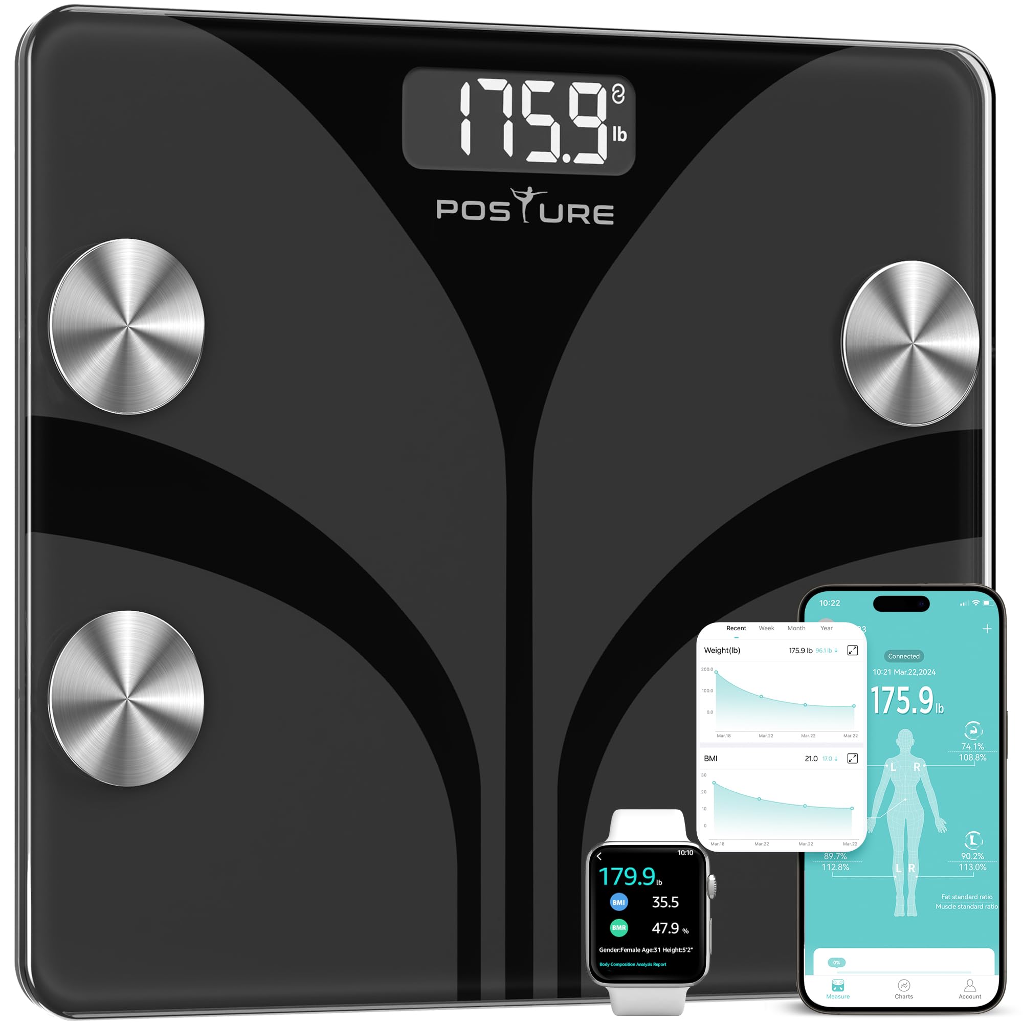 Posture Scale for Body Weight, Digital Bathroom Smart Scale, 13 Body ...