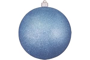 Christmas By Krebs 8" (200mm) Light Blue Glitter [1 Piece] Extra Large Solid Oversized Huge Big Outdoor Plastic, Water Resistant Ball Ornament Hanging Tree Decorations