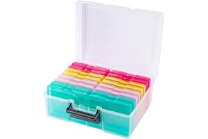 IDekooror Photo Storage Box 5" x 7", 18 Inner Extra Large Photo Organizer Container, Plastic Craft Storage Box with Handle for Pictures Stickers Stamps Seeds