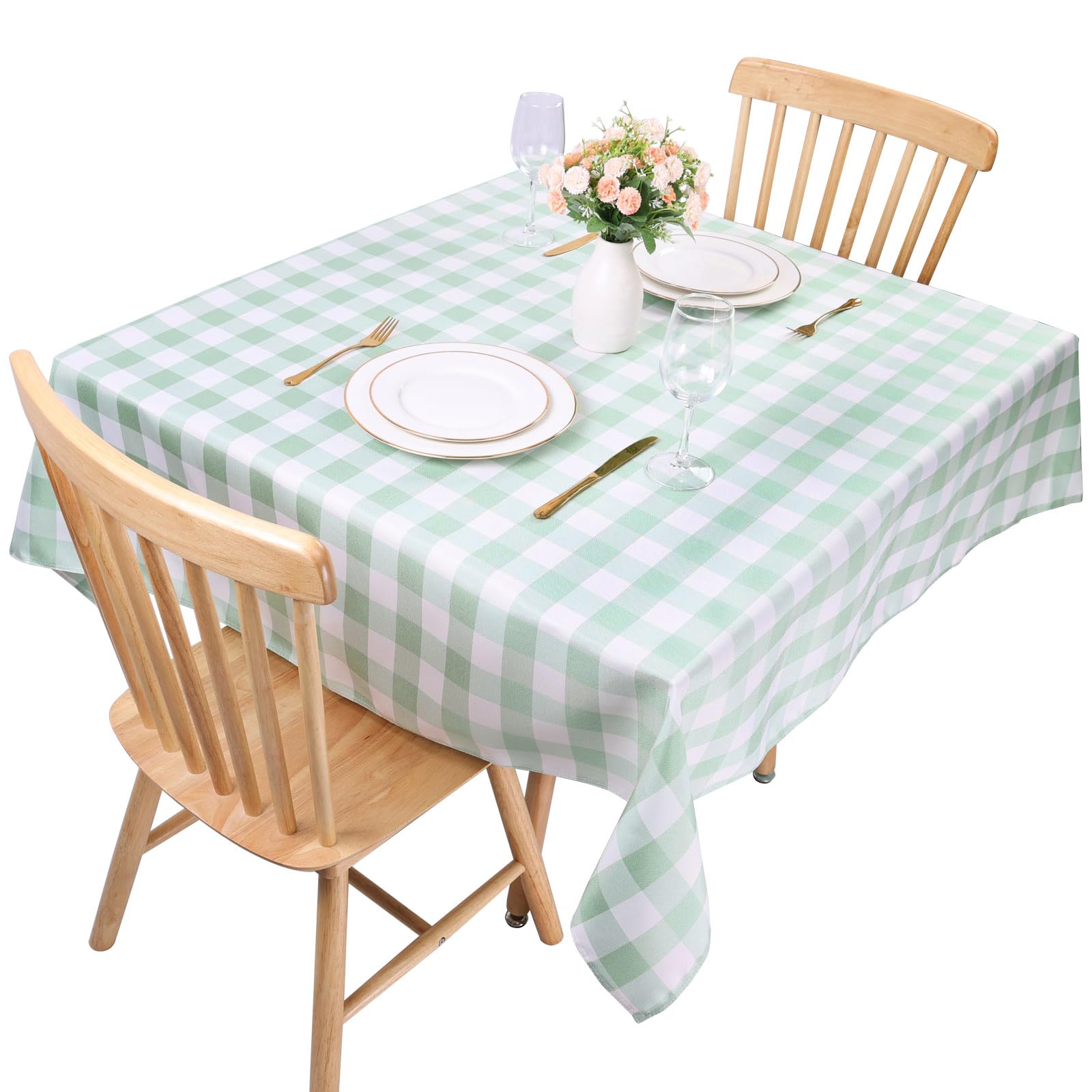 Kesfey Light Green Gingham Tablecloths Polyester 55x55 Inch Square Checkered Table Cloth Wrinkle Free for Home and Party Festive Decorations Fabric Plaid Tablecloths — image 1
