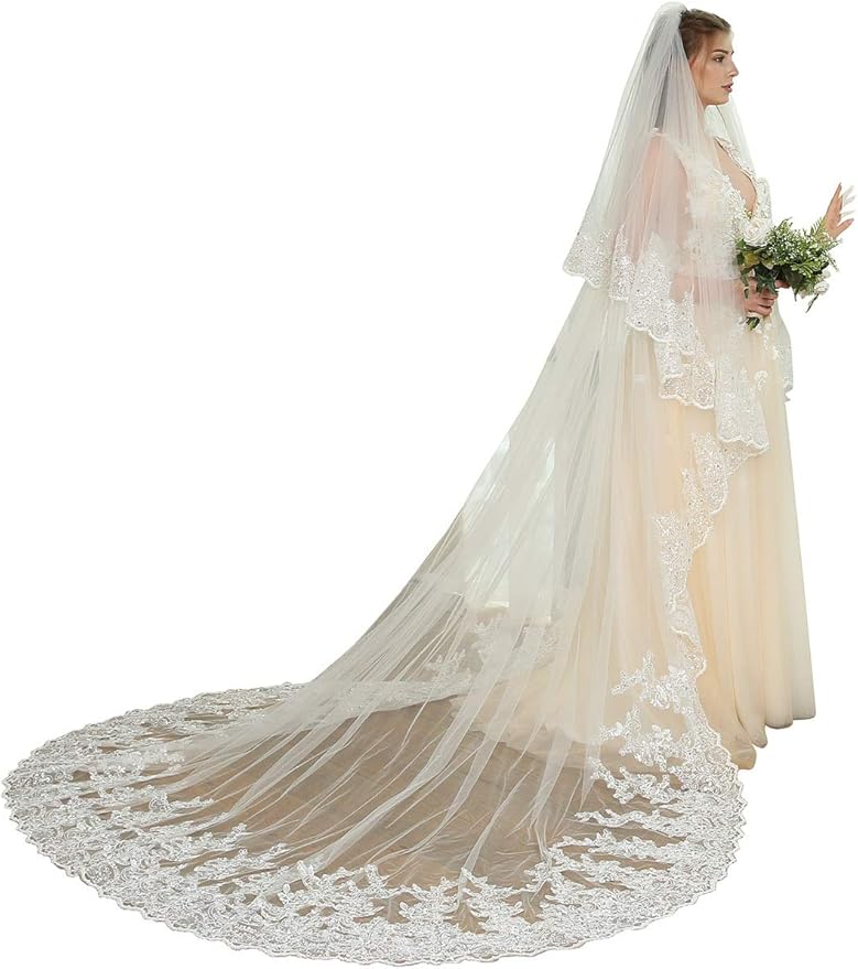 Amazon Everydress ウエディングベール ロングベール 花嫁ベール アップリケ ブライダルベール 結婚式 コーム付き 二層 レース イブニングドレス 通販