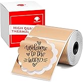 Phomemo Thermal Labels-Brown Round Kind of Flower Shaped 1.96" x 1.96"(50x50 mm) for Barcode,Address,Business,Logo,DIY,Home Tag, for M110/M220/M221/M100/M250 Label Maker, Black on Brown, 140/roll