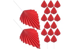 Wakauto 20pcs Cake Leaf Decorations Tropical Paper Cupcake Toppers with Red and Purple Palm Fans