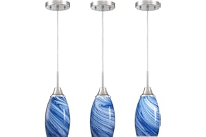 Viinew Glass Pendant Light with Handblown Dark Blue Marble Art Glass Shade Ceiling Light 3-Pack Mini Hanging Pendant Light for Kitchen Island,Dining Room,Living,Foyer,Hallway
