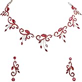 Faship Gorgeous Rhinestone Crystal Floral Necklace Earrings Set
