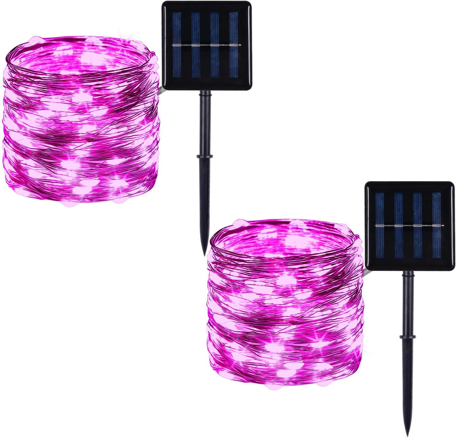 2 Pack 100 LED Solar Powered Copper Wire String Lights Outdoor, Waterproof, 8 Modes Fairy Lights for Garden, Patio, Party, Yard, Christmas (White) : Garden & Outdoor