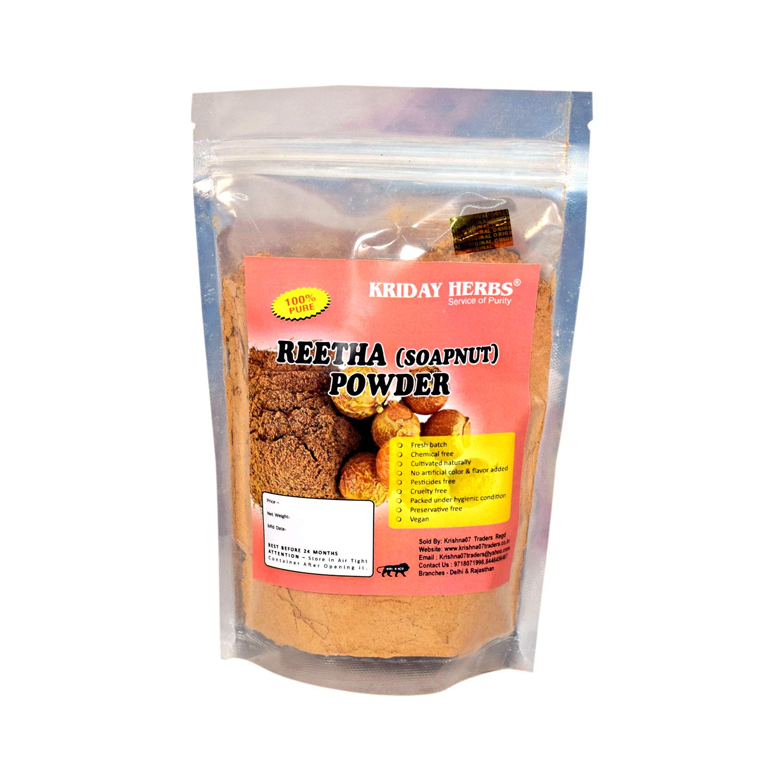 KRIDAY HERBS Organic Ingredients 100% Natural Aritha/Reetha/Ritha/Soapnuts (Sapindus Mukorossi) Powder for Silky and Smooth Hairs, Skin & Scalp Care 1kg with Free Hair Brush