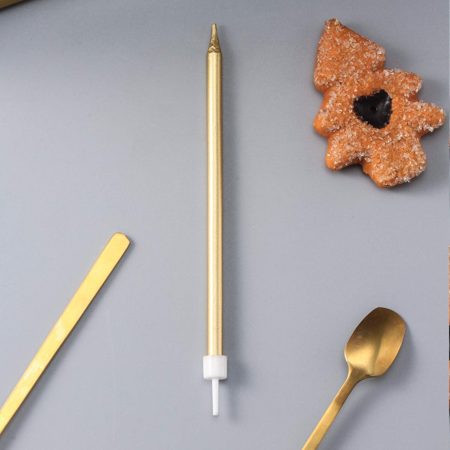 Pfizermay 24 Count Metallic Birthday Candles in Holders Gold Tall Birthday Cake Candles Long Thin Cupcake Candles for Birthday Wedding Party Decoration (Gold): Home & Kitchen