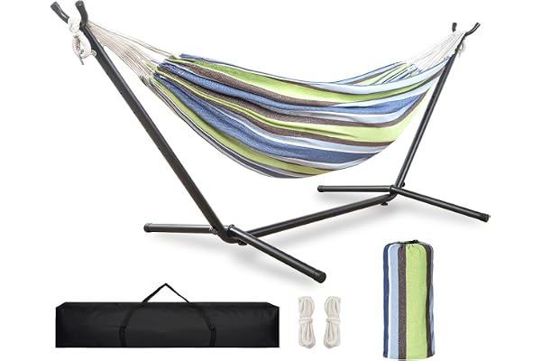 TORIBIO Double Hammock with Space Saving Steel Stand, Foldable Hammock with Stand & Portable Carrying Bag for Garden Yard Pat