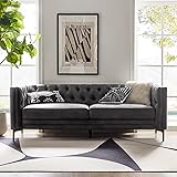HULALA HOME 84" W Faux Leather Sofa Couch with