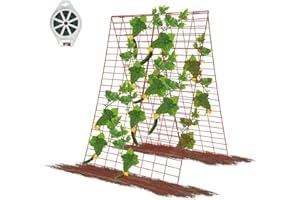 GROWNEER 34 x 48 Inches Red Foldable Cucumber Trellis A-Frame Garden Trellis with 328 Feet Twist Ties, for Cucumber, Climbing Plants Vegetables Flowers