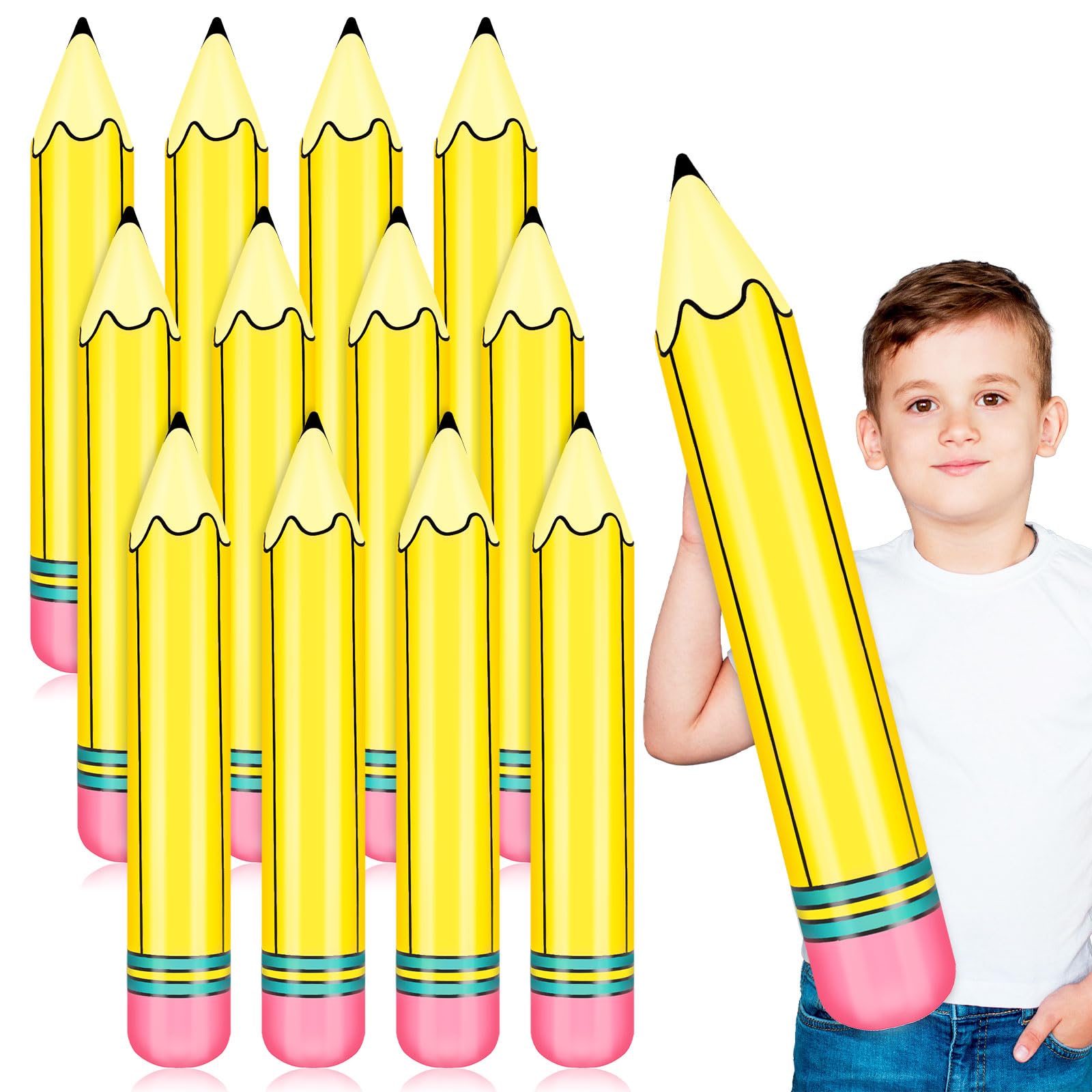 Photo 1 of 12 Pcs 27 Inch Giant Large Inflatable Pencil Back to School Graduation Decor Hanging Inflatable Pencil Classroom Decoration for Back to School Classroom Garden Room Birthday Party Decorations