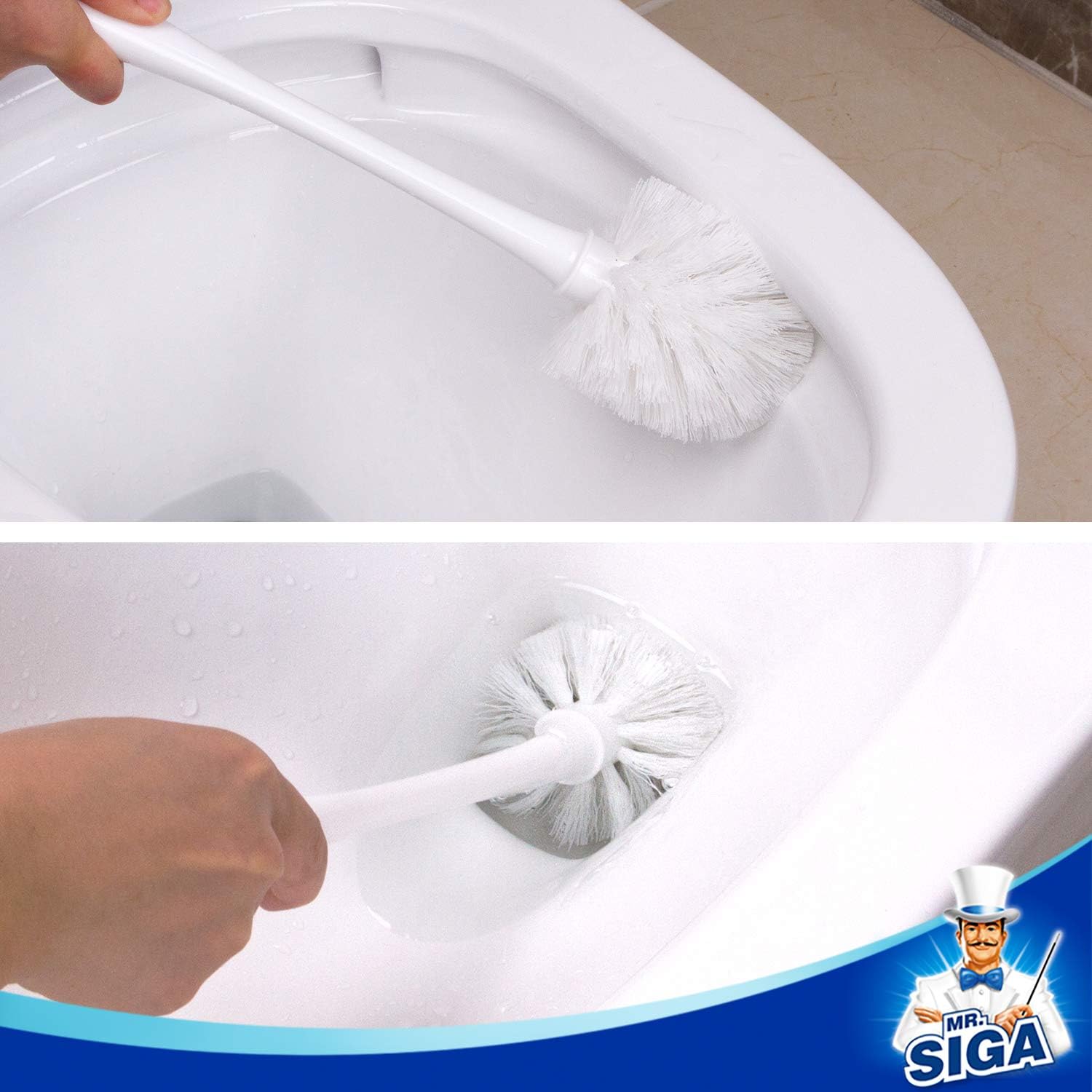 MR.SIGA Toilet Plunger and Bowl Brush Combo for Bathroom Cleaning, White, 2 Sets: Kitchen & Dining