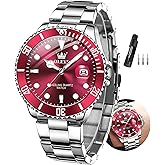 OLEVS Watches Men Waterproof Luxury Big Face Mens Watch Stainless Steel Day Date Quartz Analog Dress Watches for Men Luminous Relojes De Hombre (Green/Blue/Black/Gold)