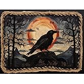 Black Raven Moon Latch Hook Rectangle Rug Kits for Adults Needle Crochet Yarn Embroidery Carpet Hook and Latch Kit Floor Mat Tapestry Christmas Home Decoration 52x38cm(9)