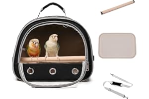 HCUPET Bird Carrier,Bird Cage Parakeet Parrot Budgie Carrier Backpack for Small Birds, Travel Bird Cages with Perch, Transparent Ventilation Cockatiels, Lightweight Pet Carrier for Outdoor Use(Black)