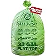 Simply Bio 33 Gallon Compostable Trash Bags Flat-Top, Heavy Duty Extra Thick 1.57 Mil, 124.92 Liter, 30 Bags, Large Lawn and Yard Waste Bag, ASTM D6400, US BPI and OK Compost Home Certified