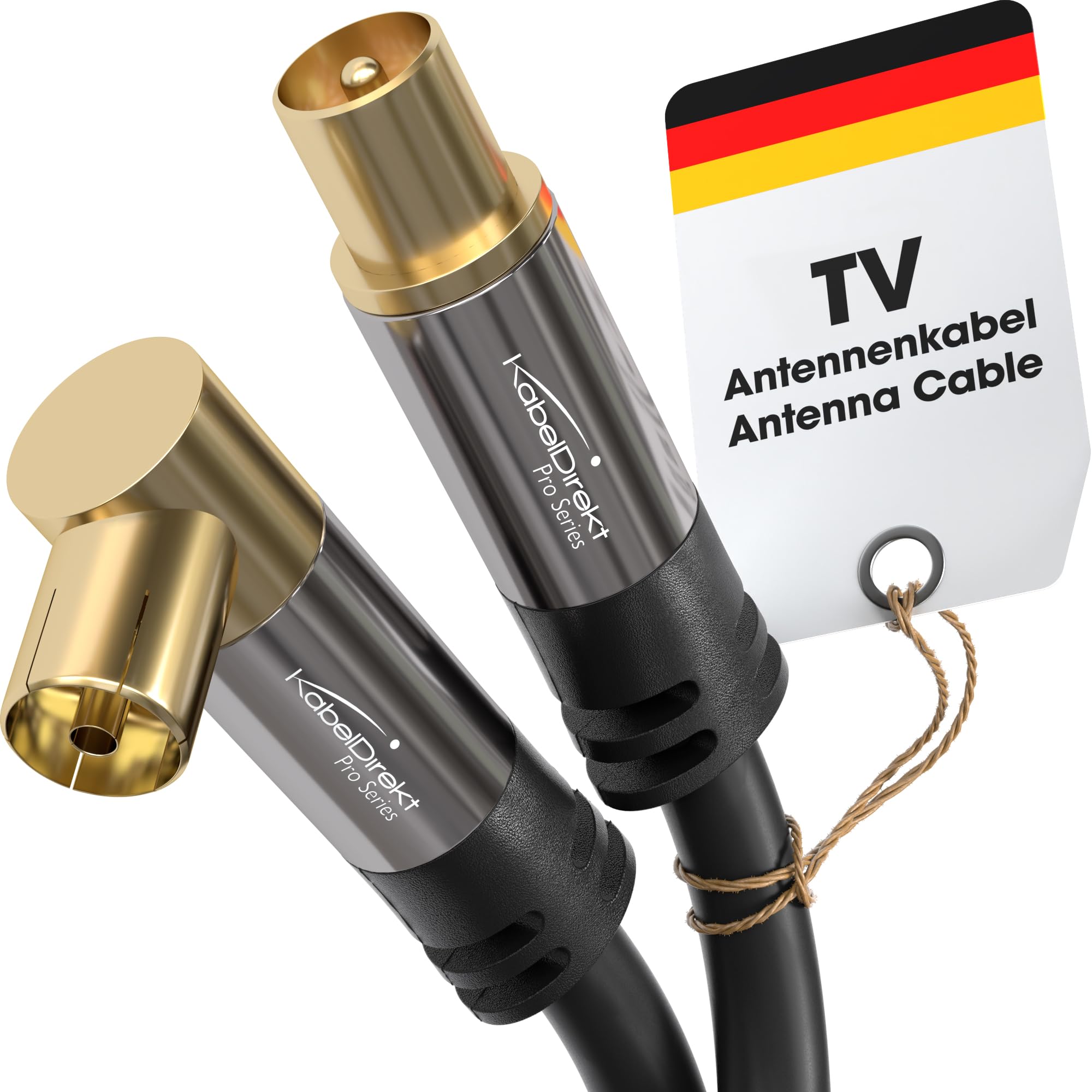 KabelDirekt – 4K TV Aerial Cable, Coaxial Cable, 90° Angled/Straight – 5m – Digital/Analogue – Available in 0.5-20m (Straight Plug/Angled Socket, DVB-C/DVB-T/DVB-S, black)