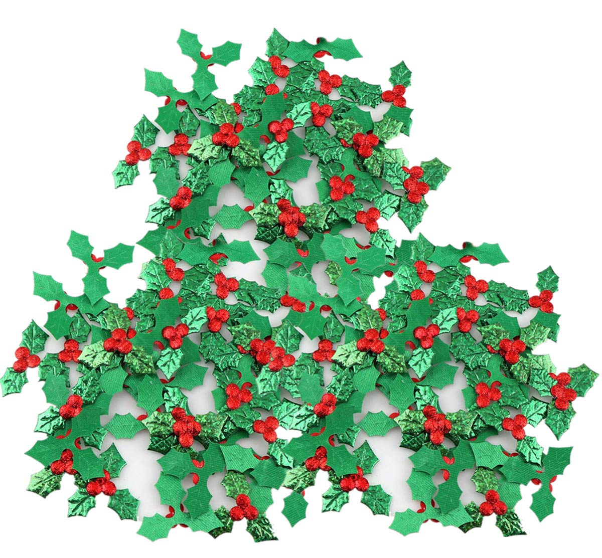 Zhiheng 100 Pack Christmas Holly Berries and Leaves Appliques Laser Scaterred Confetti Fabric Embellishment for Christmas Tree Stocking Scrapbooking Table Decorations
