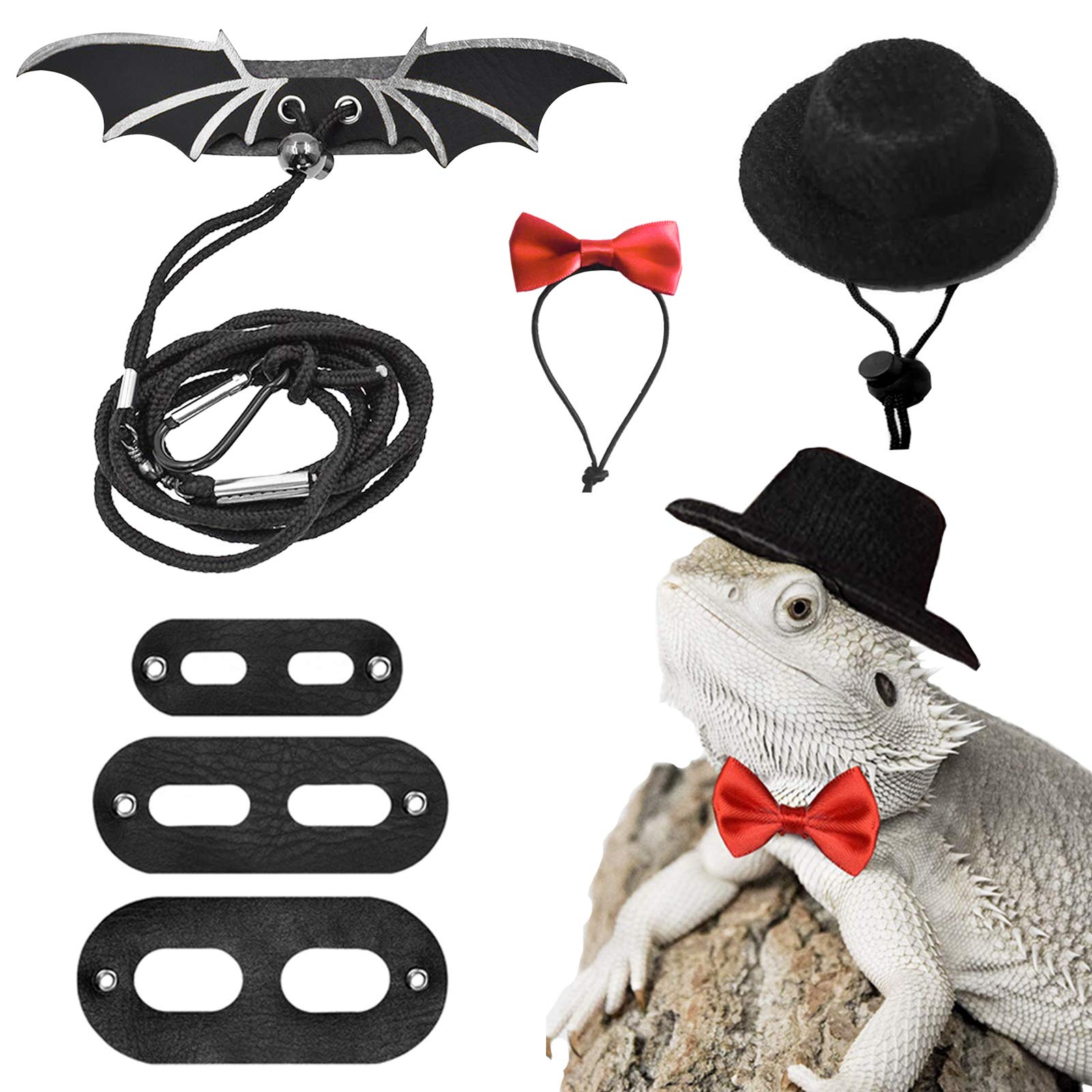 HACRAHO Bearded Dragon Harness and Leash, Adjustable Lizard Leash Kit of 3 Pieces Leather Reptile Lizard Leash with Cool Wings for Amphibians and Other Small Pet Animals