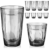 Singhoow Set of 8 Plastic Drinking Glasses 16 Oz and 10 Oz Reusable Plastic Tumblers Acrylic Tall and Short Unbreakable Water Cups for Indoor Outdoor Home Picnic Party(Grey)