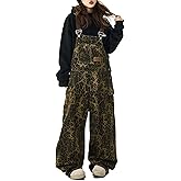 POOPMOOM Leopard Print Jeans Denim Jumpsuit Baggy Overalls For Women Y2k Romper Grung Pants Animal Print Pants
