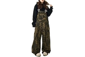 POOPMOOM Leopard Print Jeans Denim Jumpsuit Baggy Overalls For Women Y2k Romper Grung Pants Animal Print Pants