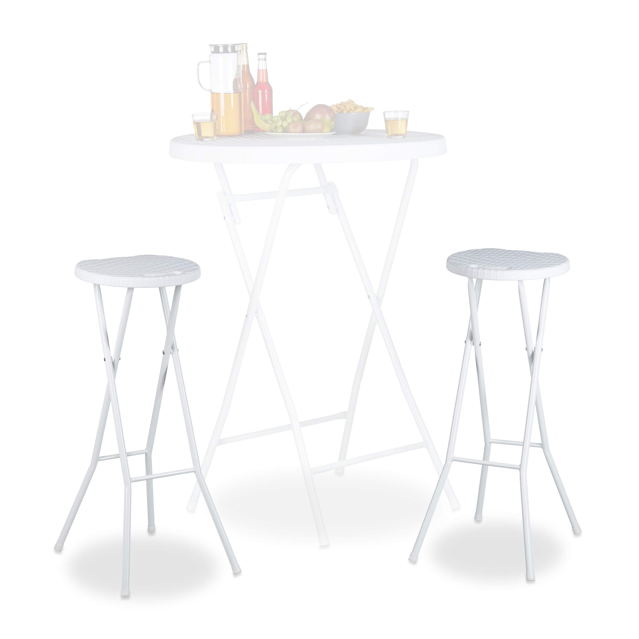 Relaxdays BASTIAN Folding Bar Stools Set of 2, Waterproof, 80 cm Tall, Breakfast Chair Double Pack, Plastic, Counter Seat, White