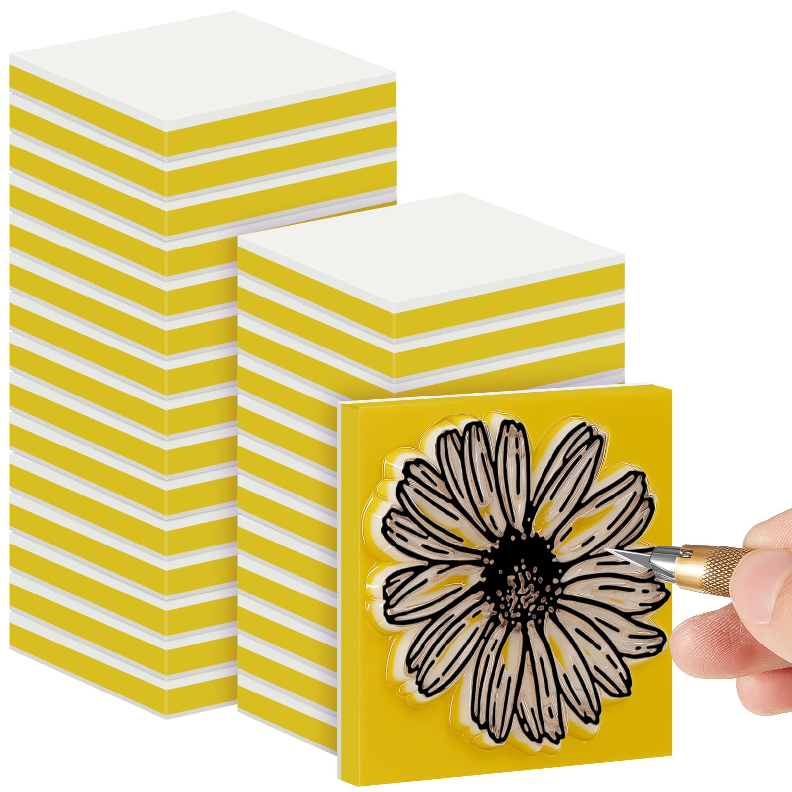 Photo 1 of Frienda 24 Pcs 2" x 2" Rubber Carving Blocks Linoleum Blocks for Printmaking, Stamp Making, DIY Crafting, Scrapbook, Painting, Soft and Easy to Carve (White Yellow)