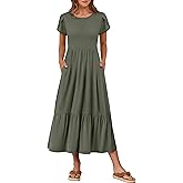 ANRABESS Womens Summer Petal Short Sleeve Maxi Dress with Pockets | Casual Floral Empire Waist T-Shirt Dress, Flowy A-Line Sundress, Beach Travel Vacation Outfits, Ladies Teacher Long Dresses