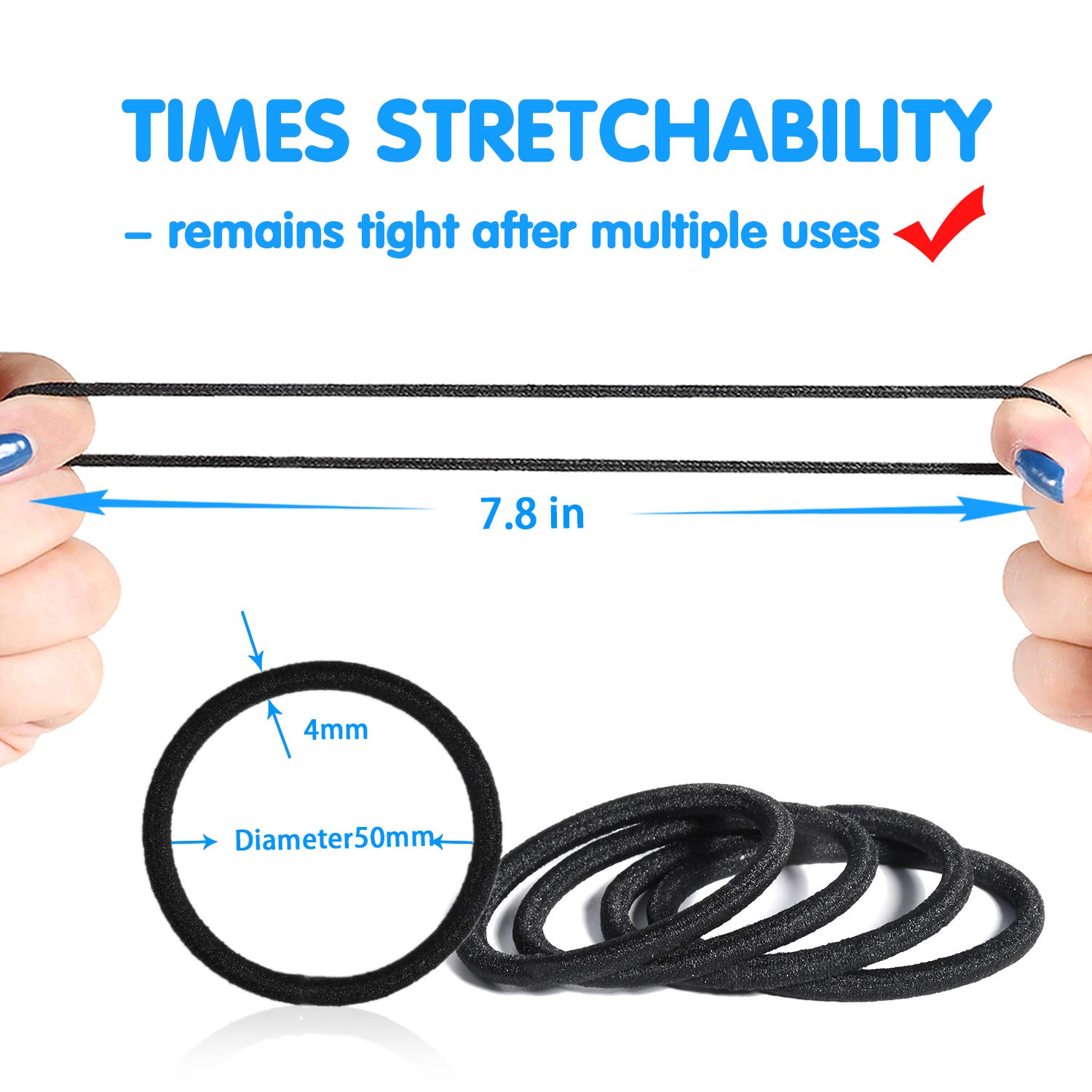 Black elastic hair ties variety pack 230, rubber bands assorted size 4 MM hair ties for women thick hair thin no metal pony tail holders for girls soft hair ties stretchy rubber bands for hair (4MM, BLACK) : Beauty