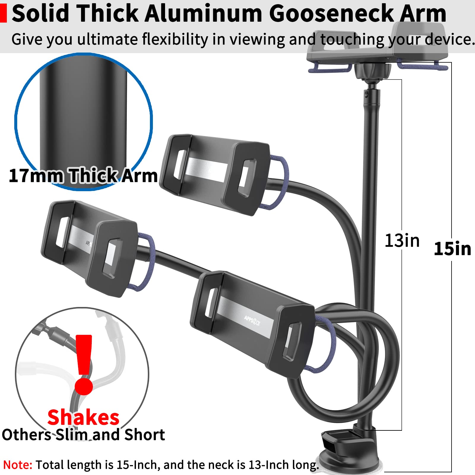 APPS2Car Upgraded Tablet Car Mount for iPad Truck Holder Long Arm Extension Strong Suction Cup Windshield Mount for 7-13 Inch Tablet iPad Pro Air Mini