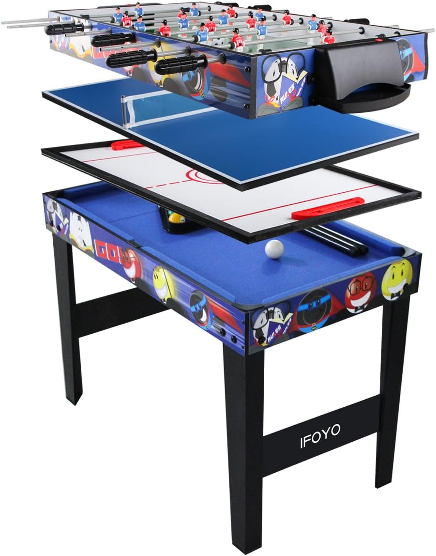 IY 4 in 1 Combo Game Table Set Tabletop Foosball Table Kids Hockey Billiard Ping Pong Table with All Accessory, 3ft/4ft
