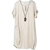 FTCayanz Women's Casual Tunic Dress Short Sleeve Plus Size Midi Dresses with Pockets