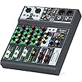 Asmuse Audio Mixer, Professional Sound Board Console System Interface 4 Channel, Bluetooth Dj Sound Mixer Board for Streaming Karaoke PC Guitar, Digital USB MP3 Computer Input 48V Phantom Power Stereo