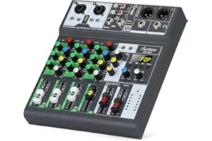 Asmuse Audio Mixer, Professional Sound Board Console System Interface 4 Channel, Bluetooth Dj Sound Mixer Board for Streaming Karaoke PC Guitar, Digital USB MP3 Computer Input 48V Phantom Power Stereo